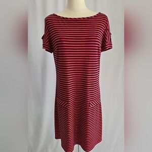 Laundry By Design Red & Navy Striped Short Sleeve Shift Dress Sz. S